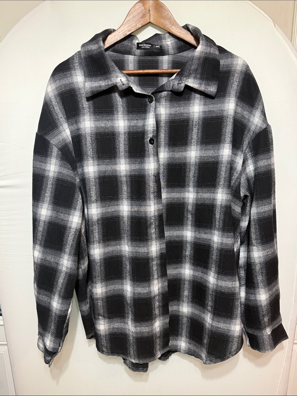 SHEIN Black & White Plaid Button-Down Shirt
